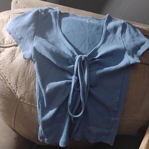 American Eagle Outfitters Light Blue Tie-Front Tee